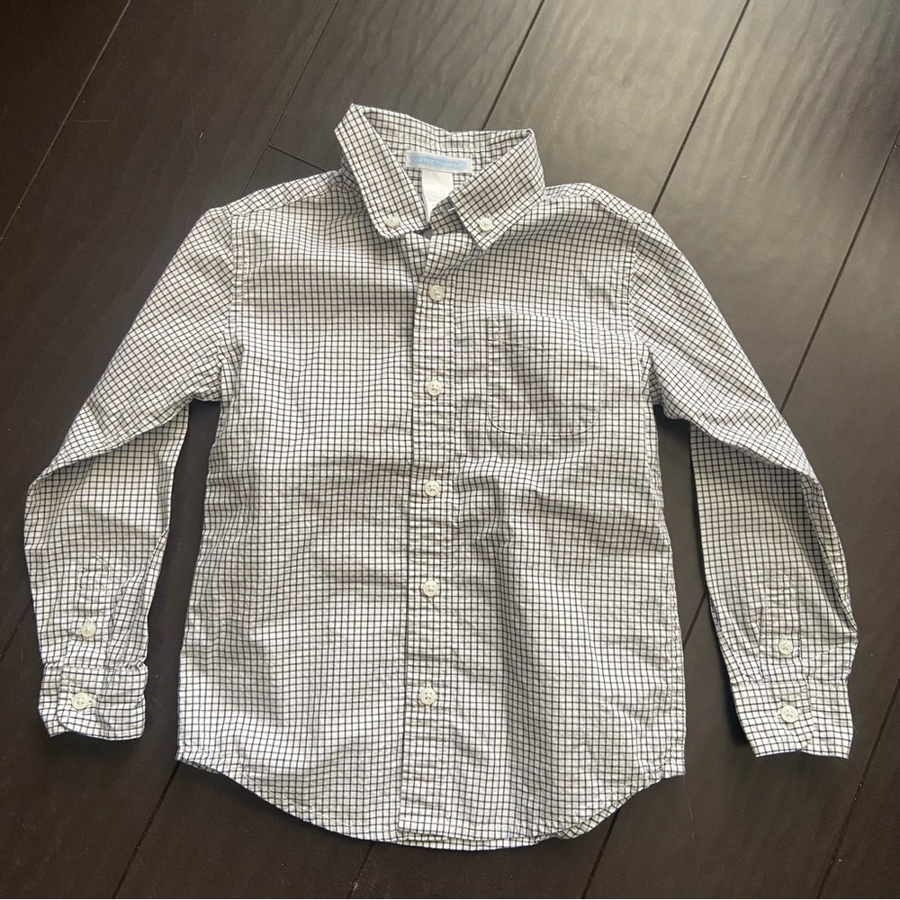 Janie & Jack toddler boy white & navy pattern button down dress shirt size 4 EUC